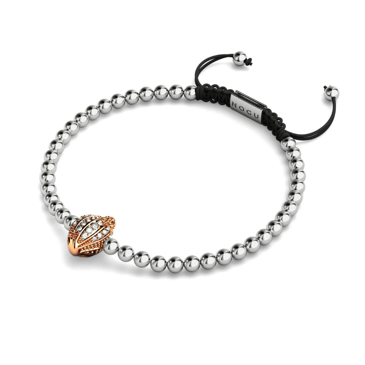 île | Or rose 18 carats et argent | Bracelet Charmballa en macramé avec coquille de conque en cristal